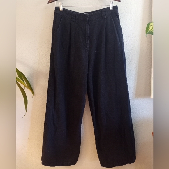 Lioness Oversized, Baggy, Wide Leg Linen Cotton Comfy Nubby Textured Black Pants - Picture 4 of 9
